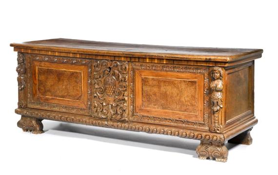 Appraisal: CHEST early Baroque Italy Carved walnut x x cm Lock