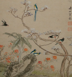 Appraisal: Japanese School th Century- Exotic birds on a branch watercolour