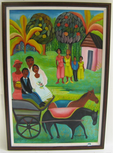 Appraisal: FORTSNAPA ALPHONSE OIL ON CANVAS Port-au-Prince born Landscape with family