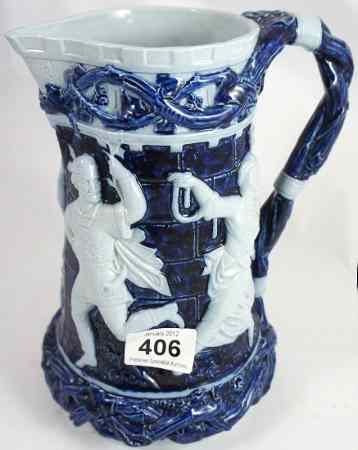 Appraisal: Minton Blue Majolica Tower of London Jug Height cm Missing