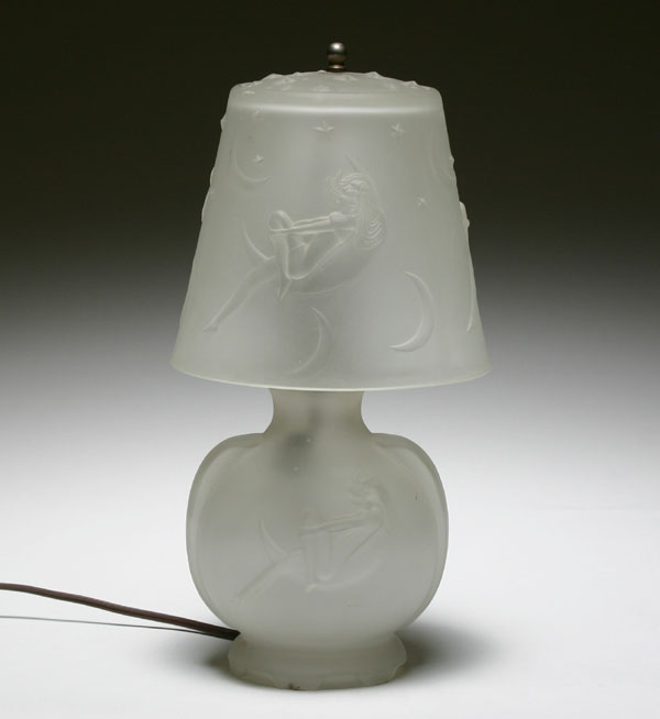 Appraisal: Deco style frosted boudoir lamp with nude female figure in