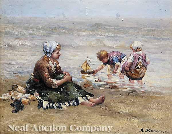 Appraisal: Anton Karssen Dutch b Children with a Toy Sailboat on