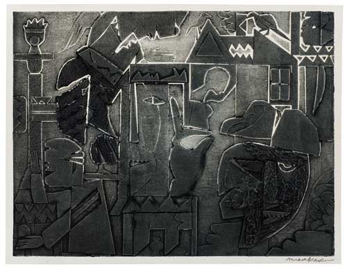 Appraisal: ROMARE BEARDEN - Untitled Collagraph on thick wove paper circa