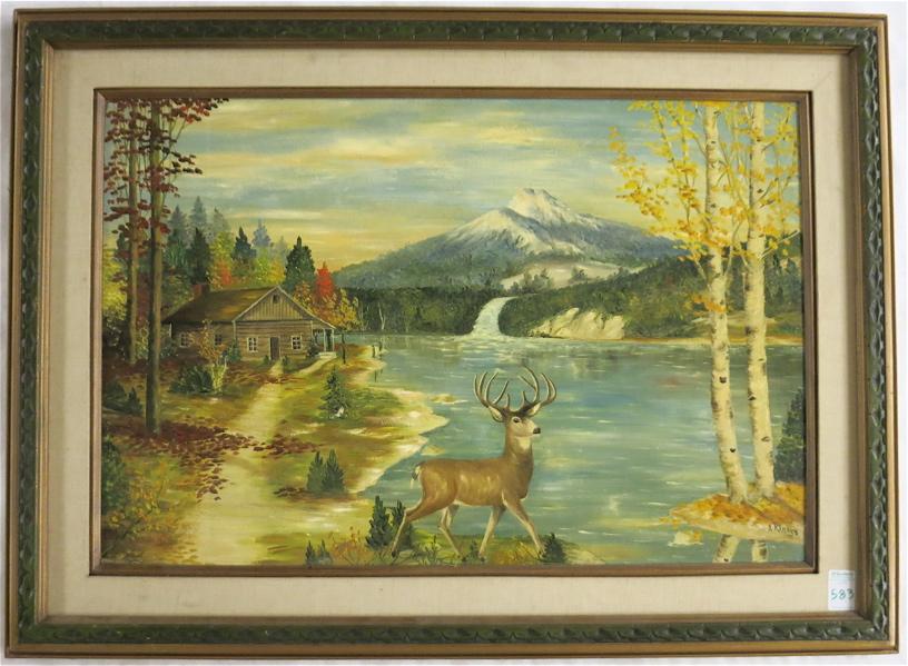 Appraisal: J KINNEY OIL ON BOARD American th century River landscape