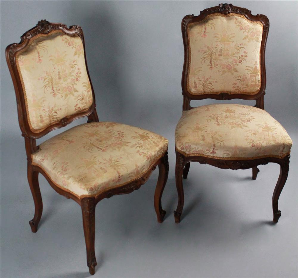 Appraisal: PAIR OF LOUIS XV STYLE SIDE CHAIRS WITH GOLDISH FABRIC