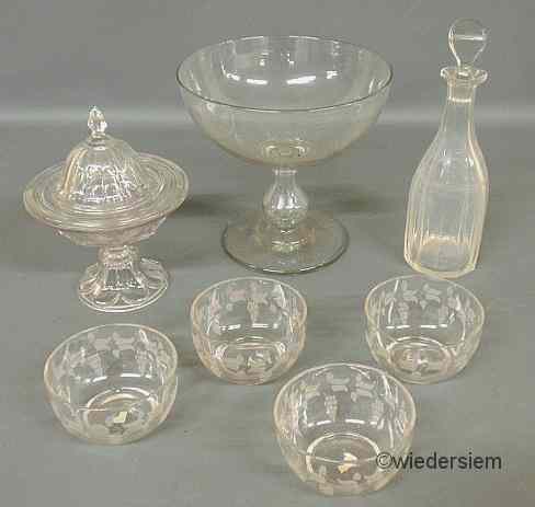 Appraisal: Seven pieces of glassware- fruit bowl ''h x ''dia covered