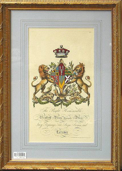 Appraisal: Six English framed prints of heraldic coat of arms framed