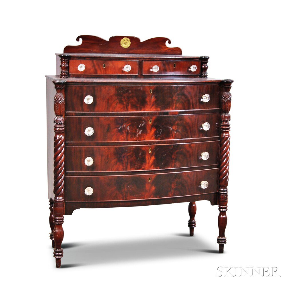 Appraisal: Classical Carved Mahogany and Mahogany Veneer Bow-front Chest of Drawers