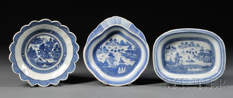 Appraisal: Three Blue and White Chinese Export Porcelain Serving Dishes China