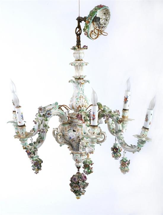 Appraisal: IMPRESSIVE MEISSEN PORCELAIN SIX-LIGHT CHANDELIER mid th century Woven lattice-work