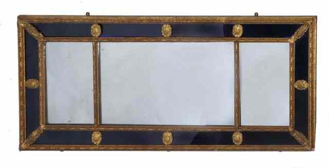 Appraisal: AN ANTIQUE CIRCA GILT THREE PANEL RECTANGULAR MIRROR with blue