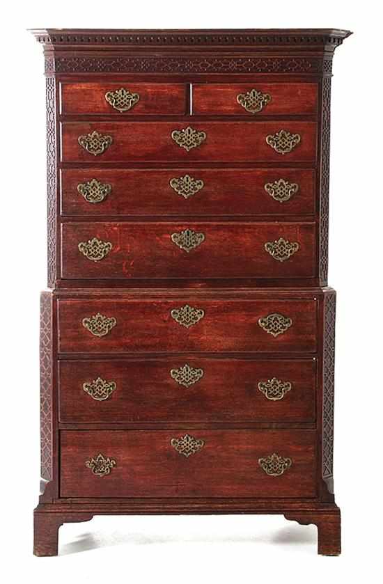 Appraisal: George III carved oak chest on chest late th century