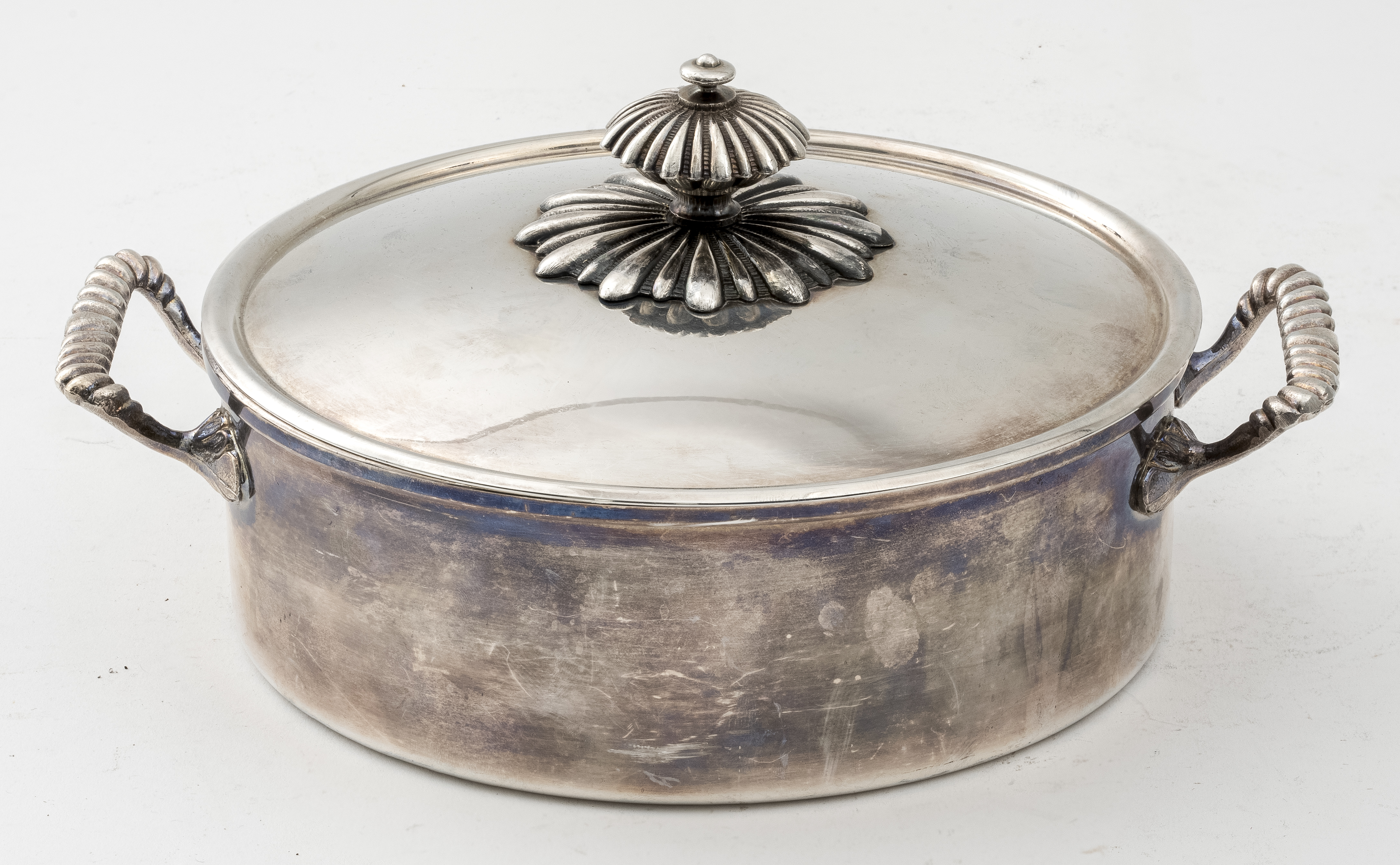 Appraisal: RM ITALY SILVERPLATE LIDDED ROUND HANDLED SERVER RM Italy silverplate