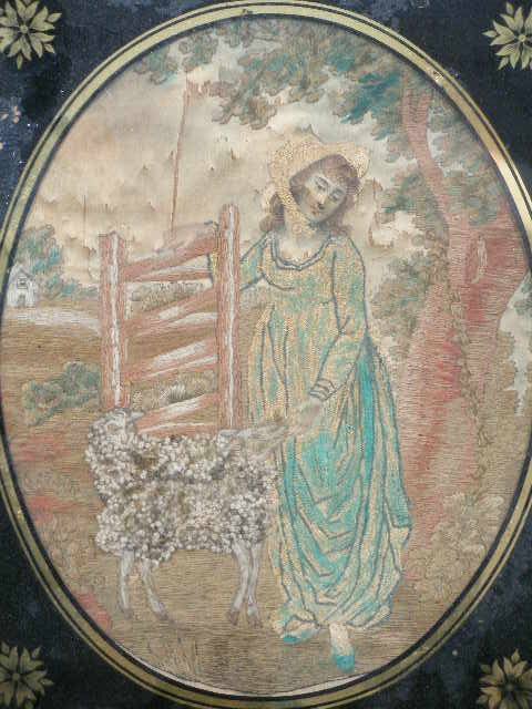 Appraisal: Silk on Silk Painted Embroidery possibly English s portrays a