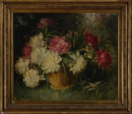 Appraisal: Fred Grant Young b Peonies in a Basket Oil on