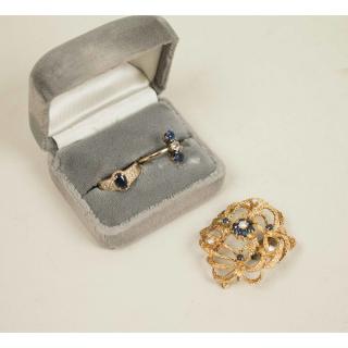 Appraisal: Sapphire k Jewelry Lot of two rings and a brooch