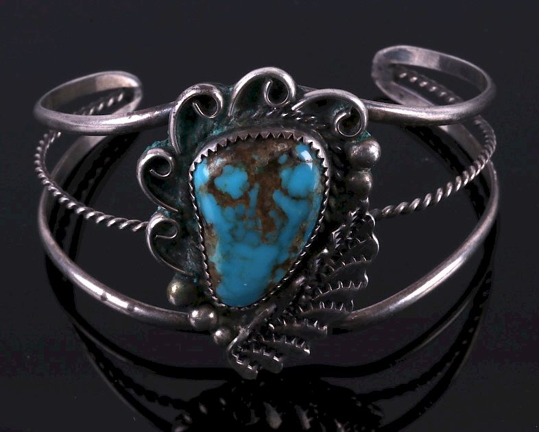 Appraisal: Navajo Sivler and Pilot Mtn Turquoise Bracelet For bidding is