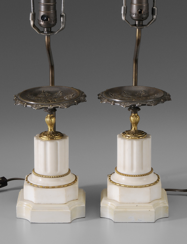 Appraisal: Pair Marble Lamps Continental th century each with in bronze