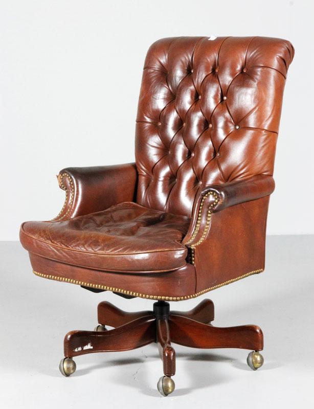 Appraisal: - English Style Leather Arm Chair English style swivel arm