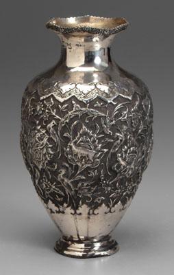 Appraisal: Persian silver vase elaborate design with birds deer rabbits and