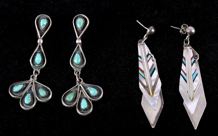 Appraisal: Two Pairs of Sterling Silver Turquoise Earrings Included in this