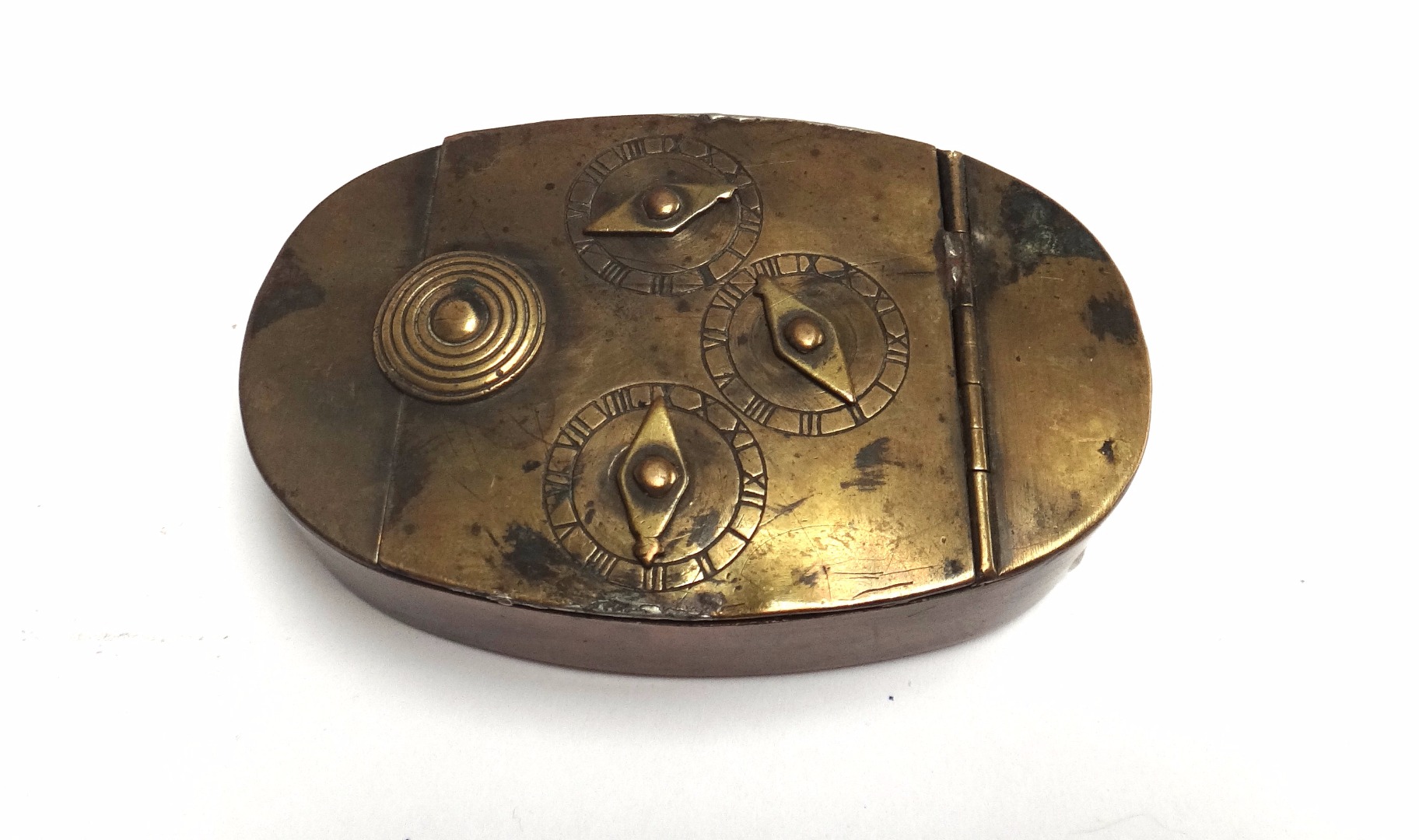 Appraisal: A late George III brass oval snuff box with three