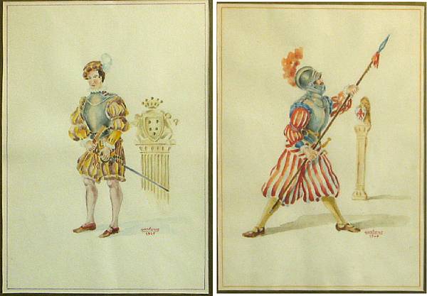 Appraisal: Carbone th century Studies of soldiers in armor watercolor on