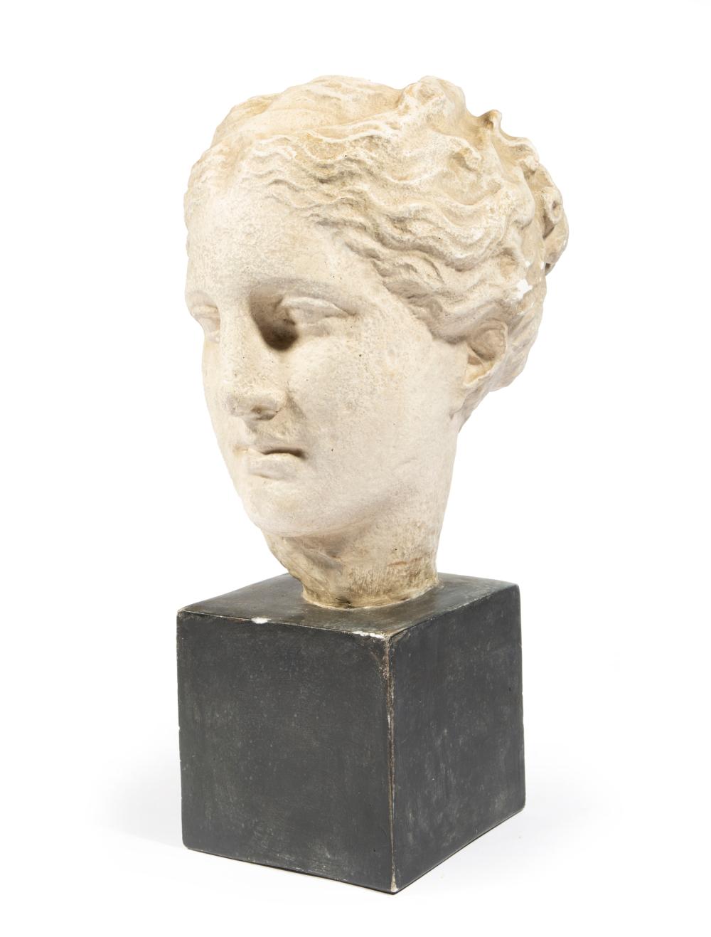 Appraisal: Glazed Ceramic Head of a Classical Maiden on Plinth h