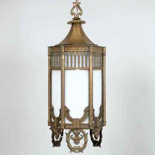 Appraisal: An American Neoclassical Bronze Hexagonal Hall Lantern circa with a