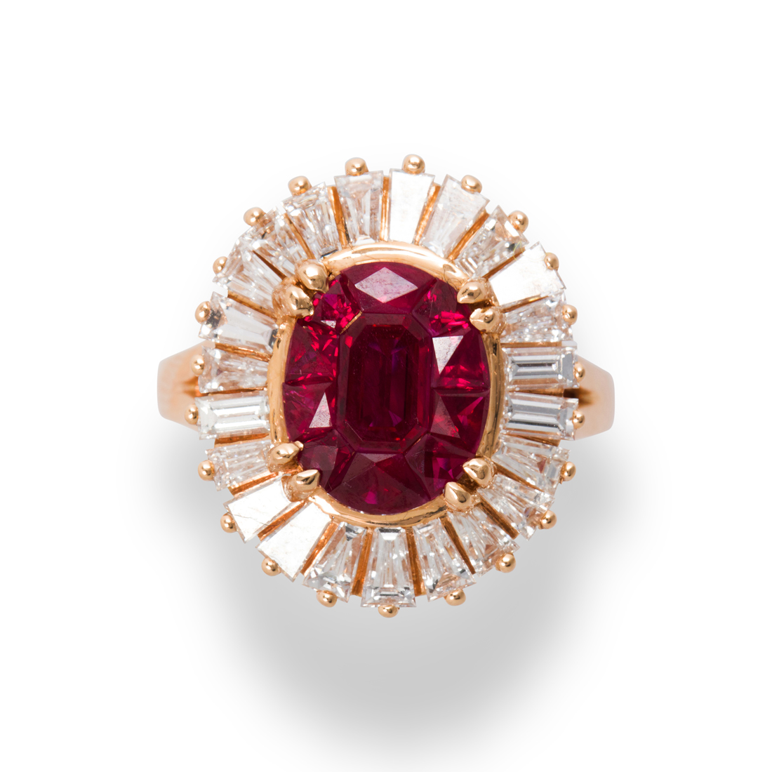 Appraisal: A RUBY DIAMOND AND EIGHTEEN KARAT ROSE GOLD RING A