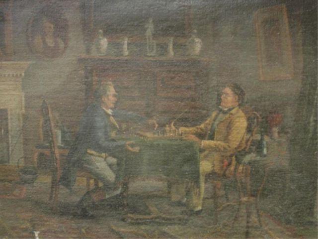 Appraisal: th Century English Oil on Canvas Chess Players Signed illegibly