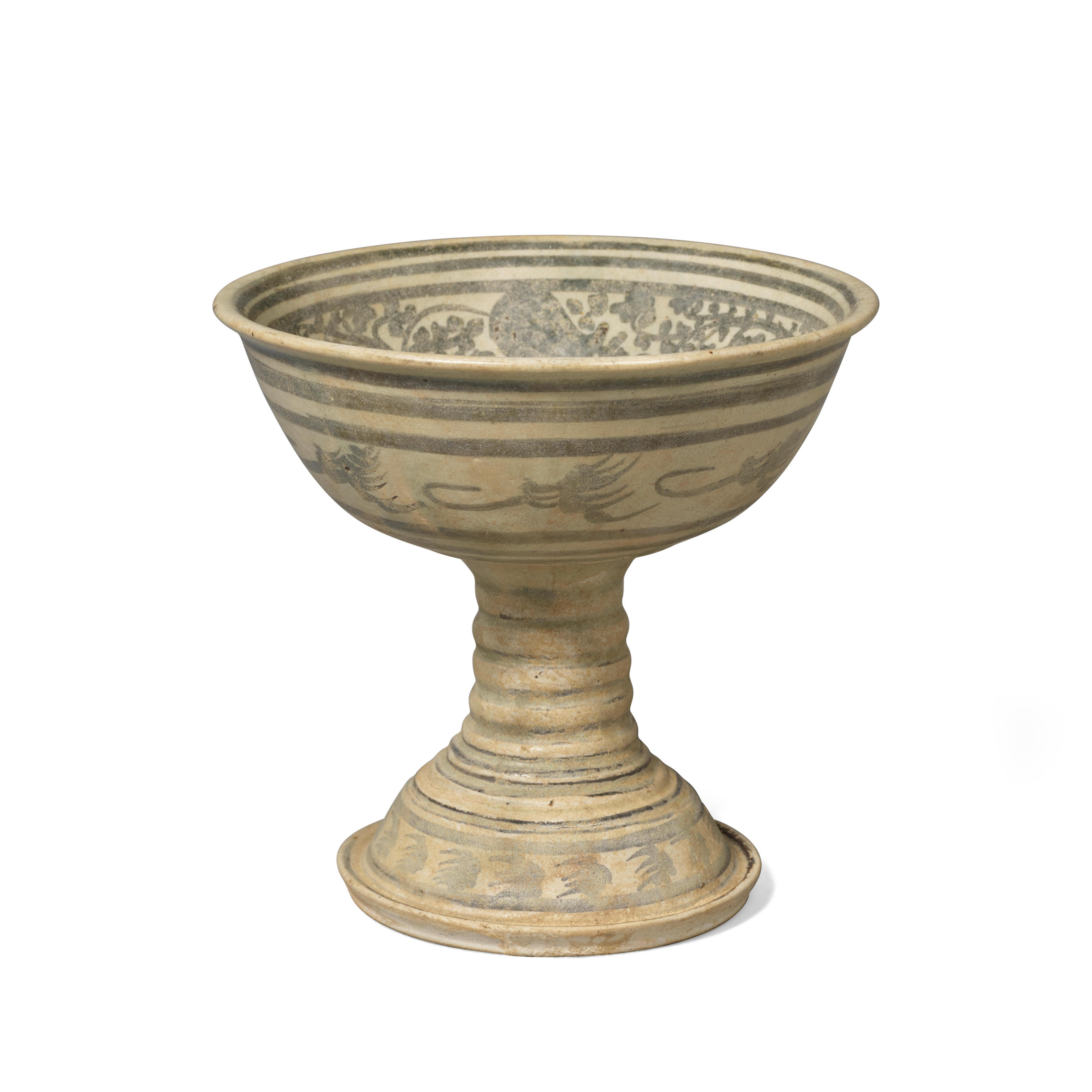 Appraisal: AN UNDERGLAZE-DECORATED SI SATCHANALAI STEM BOWL Thailand th century Thailand