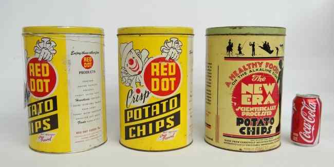 Appraisal: Lot three vintage potato chip containers