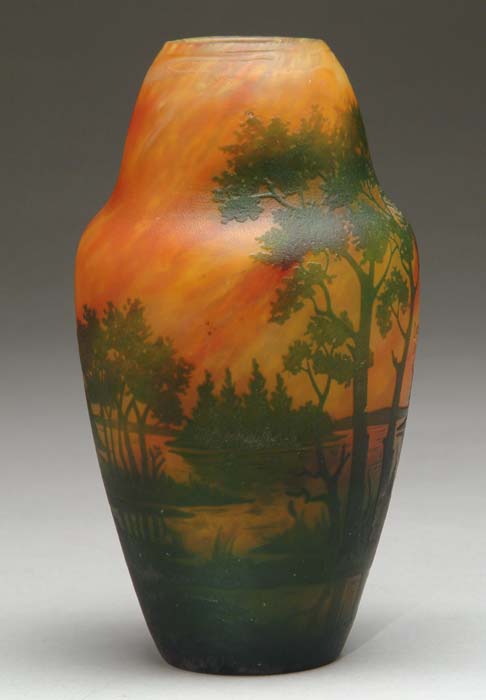 Appraisal: DAUM CAMEO VASE Very nice Daum vase has lake scene