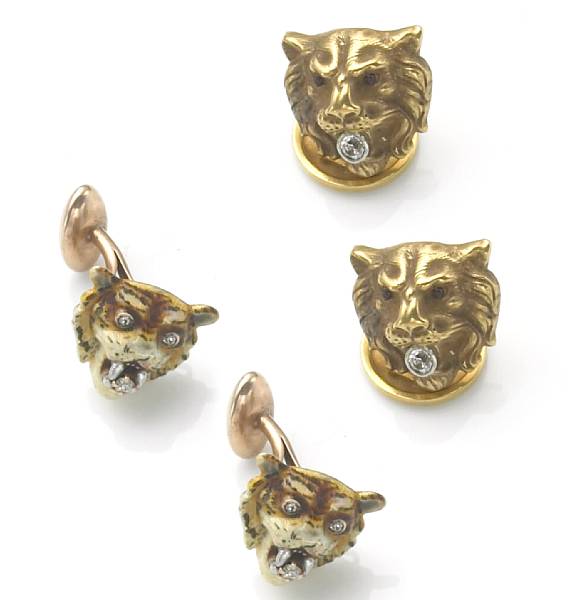 Appraisal: Two pair of turn of the century cufflinks both with