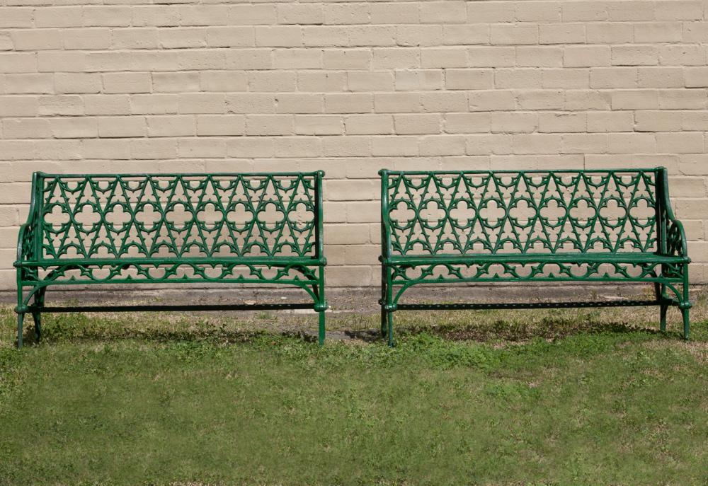 Appraisal: Pair of American Gothic Pattern Cast Iron Garden Benches th