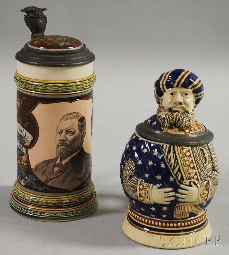 Appraisal: Mettlach Etched and Printed Portrait-decorated Stoneware Stein and a German