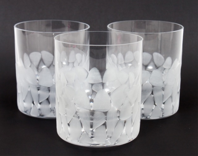 Appraisal: Moser glass tumblers with band of partial frosted facets acid