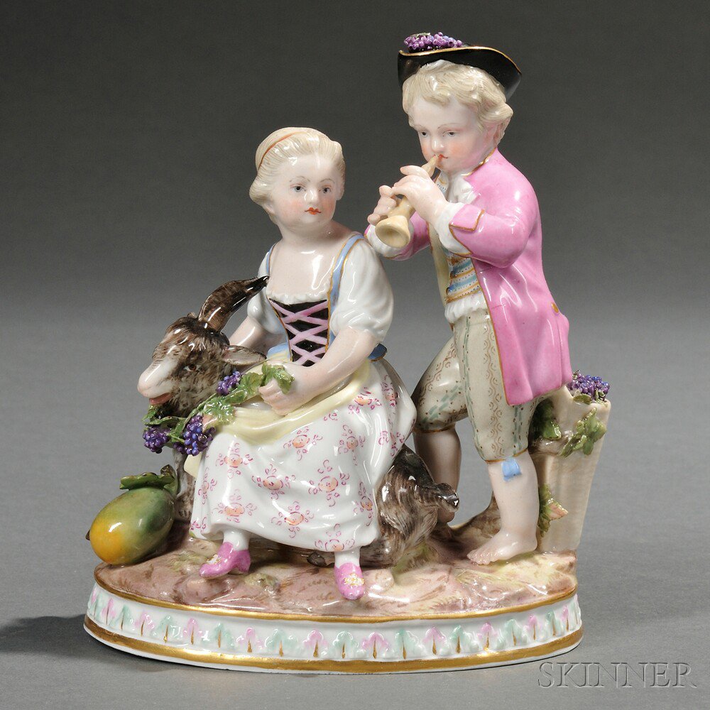 Appraisal: Meissen Porcelain Figure Group with Children and a Goat Saxony