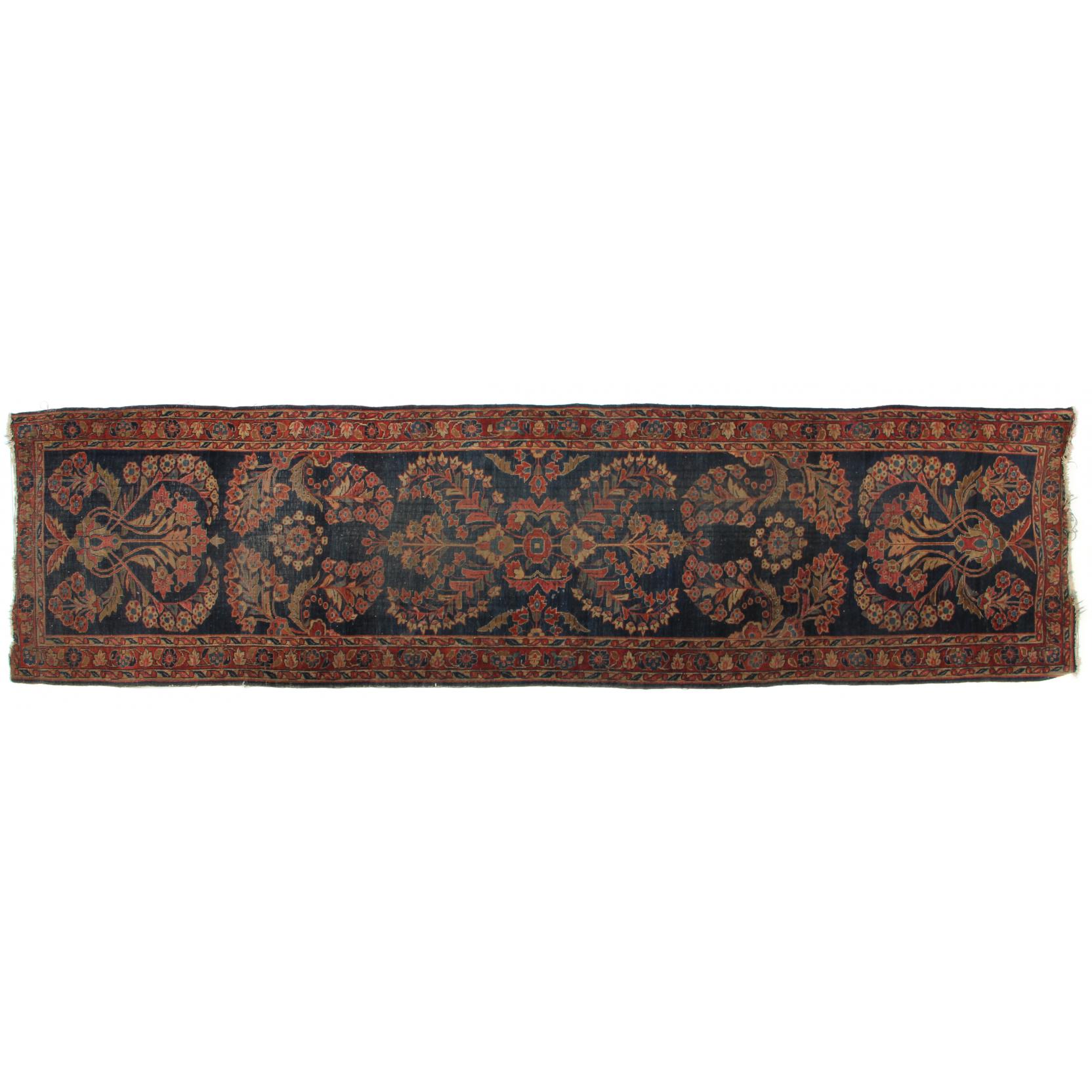 Appraisal: Persian Sarouk Runner circa cotton foundation the dark blue field