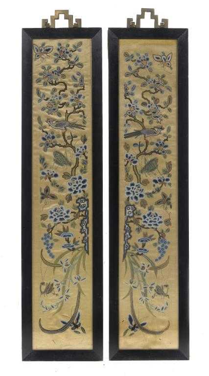 Appraisal: A PAIR OF CHINESE EMBROIDERED SILK SLEEVE BANDS finely worked