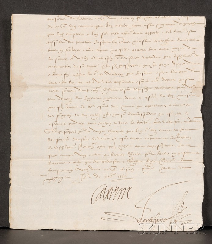 Appraisal: Medici Catherine de Queen of France - Signed letter February