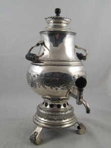 Appraisal: A large Dutch silver samovar on three feet with two