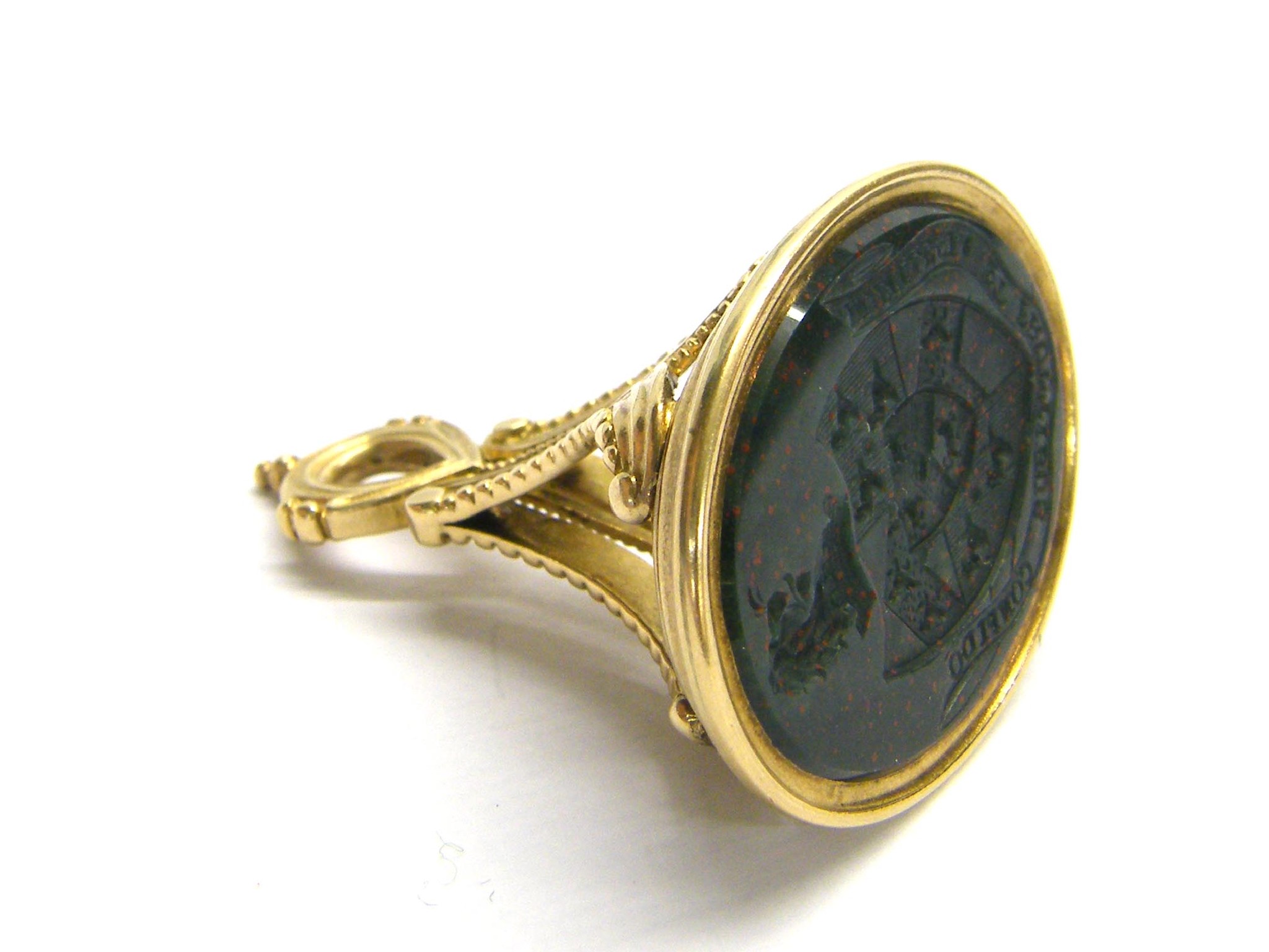 Appraisal: Georgian gold mounted fob seal with a bloodstone oval crest