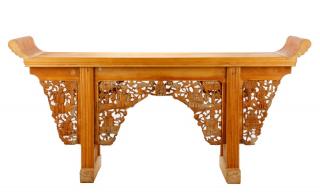 Appraisal: Large Chinese Carved Elm Altar Table Chinese carved elm wood