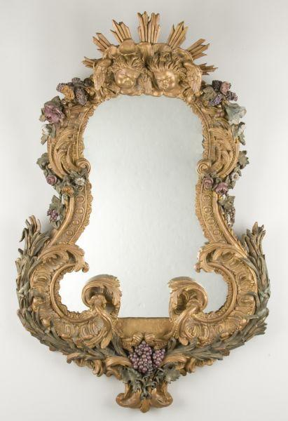 Appraisal: Baroque Style Carved Polychrome Decorated Mirror th c likely Italian