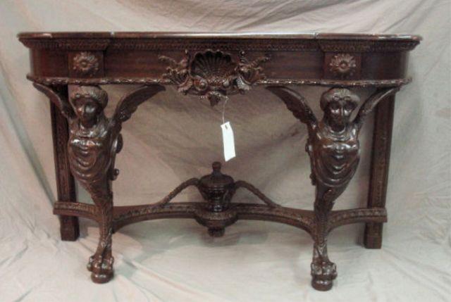 Appraisal: Demilune Console Table with Winged Griffins and Claw Feet From