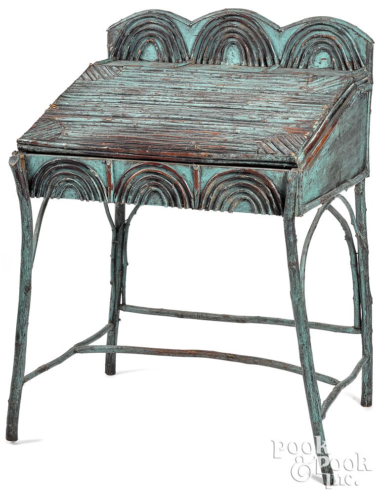 Appraisal: Adirondack painted twig desk ca Adirondack painted twig desk ca