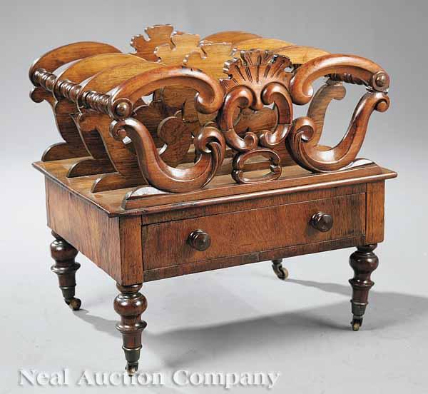 Appraisal: An English Carved Rosewood Canterbury mid- th c the scroll