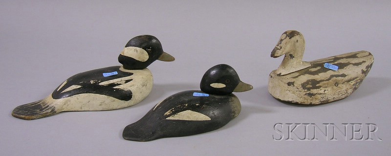 Appraisal: Three Small Painted Wooden Duck Decoys a bufflehead hen and